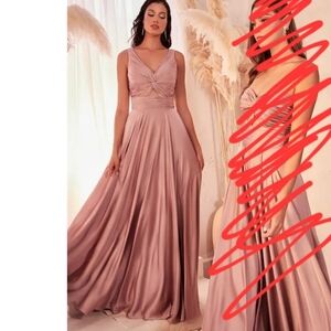 Elegant Blush Pink V-Neck Satin Evening Gown